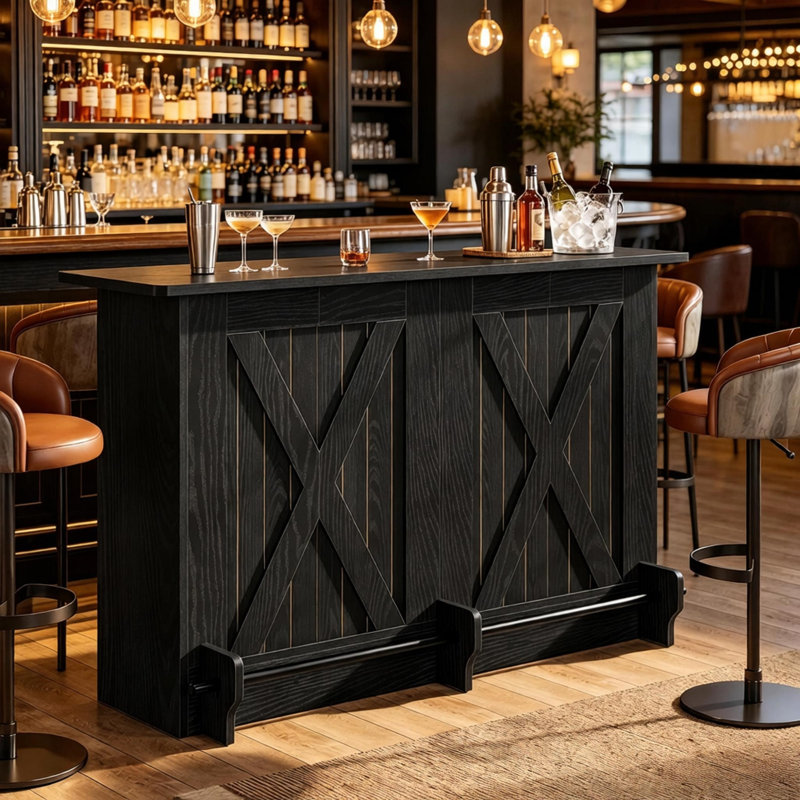 Table de bar - Métal / verre - 1 pièce - Table de bar - Brun - Rangement à plusieurs niveaux, Noir