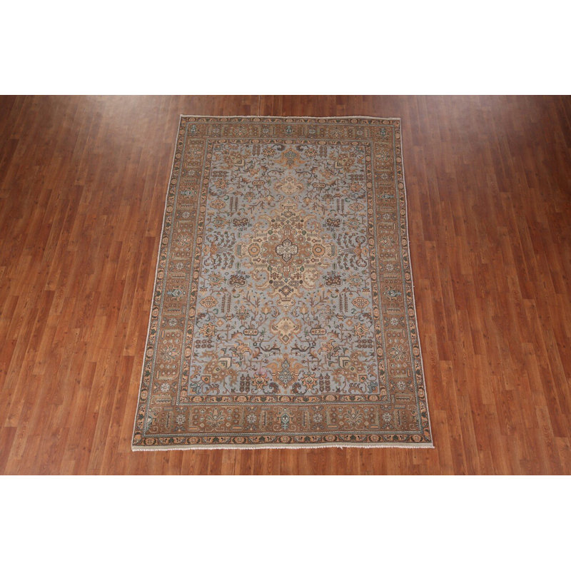 Tapis traditionnel rétro géométrique gris 6 x 10