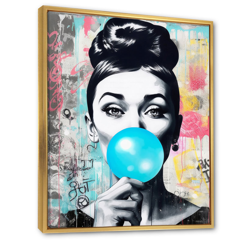 Blue Bubble Gum - Print on Canvas, 40" H x 30" W, Gold, Floater Framed Print