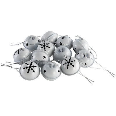 Stars And Snowflakes Christmas Jingle Bell Ornaments - 1.5" - 12Ct