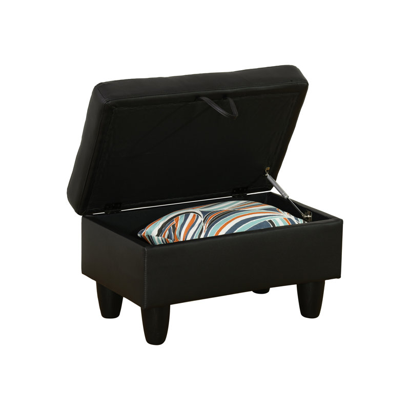 Enitan Faux Leather Ottoman, Black, Black