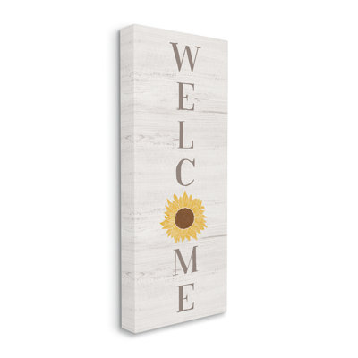 «Vertical Welcome Sign», motif de tournesol rustique par Natalie Carpentieri - impression sur toile tendue