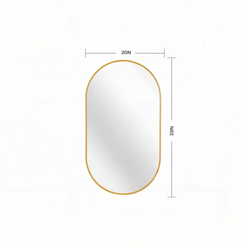 Miroir ovale en métal, Doré, 33 po x 20 po