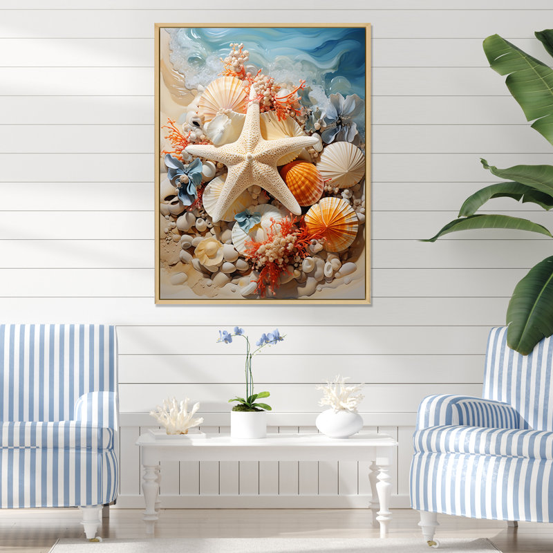 Étoile de mer sur la plage II - art mural bord de mer tropical, Black Picture Framed, 20" H x 12" W