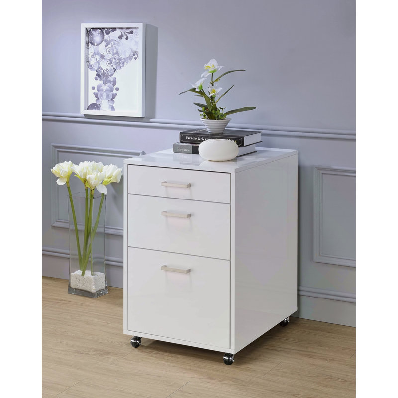 High Gloss & Chrome Finish File Cabinet, White