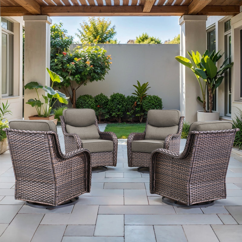 Chaises de patio pivotantes en osier pour l'extérieur avec coussins de 6 po Deb, Gris, Brun