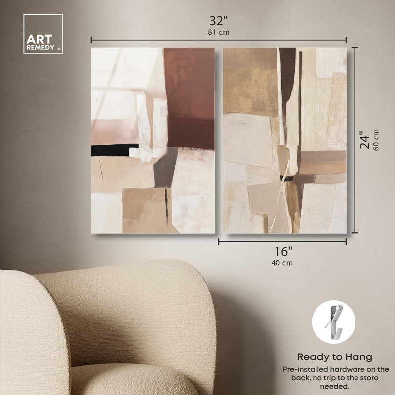 "Plaster Collage Boho Art", ensemble de 2 panneaux , H 24 po x l 32 po