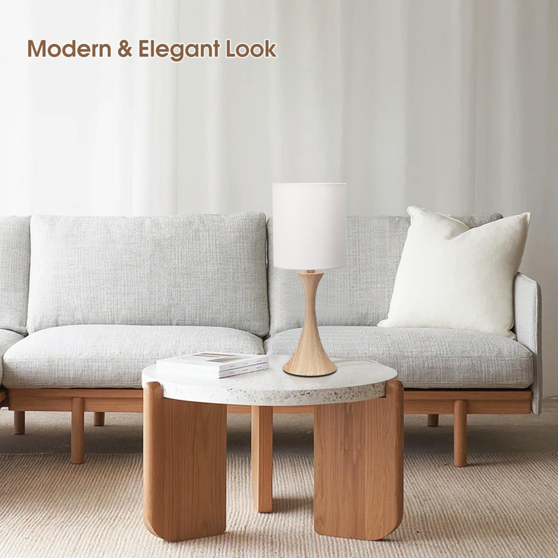 Lampe de bureau moderne à commande tactile en grain de bois avec ampoule DEL à intensité variable à 3 voies
