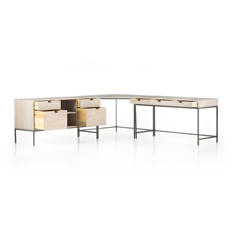 Solid Wood Modular L-Shaped Writing Desk, Dove Poplar