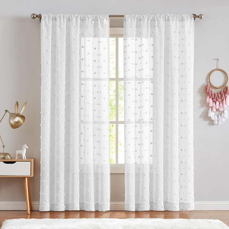 Rideaux transparents avec passe-tringle Pom Pom Voile, Gris, L 54 po x L 95 po