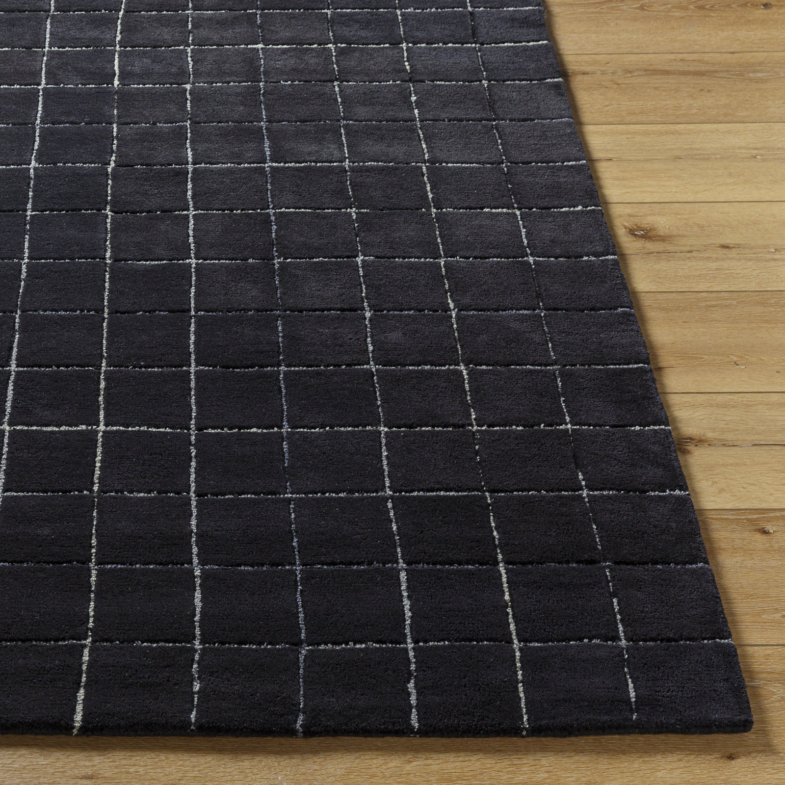 Mallory Hand-Woven Marine Blue Checkered Rug, Rectangle 5' x 8'