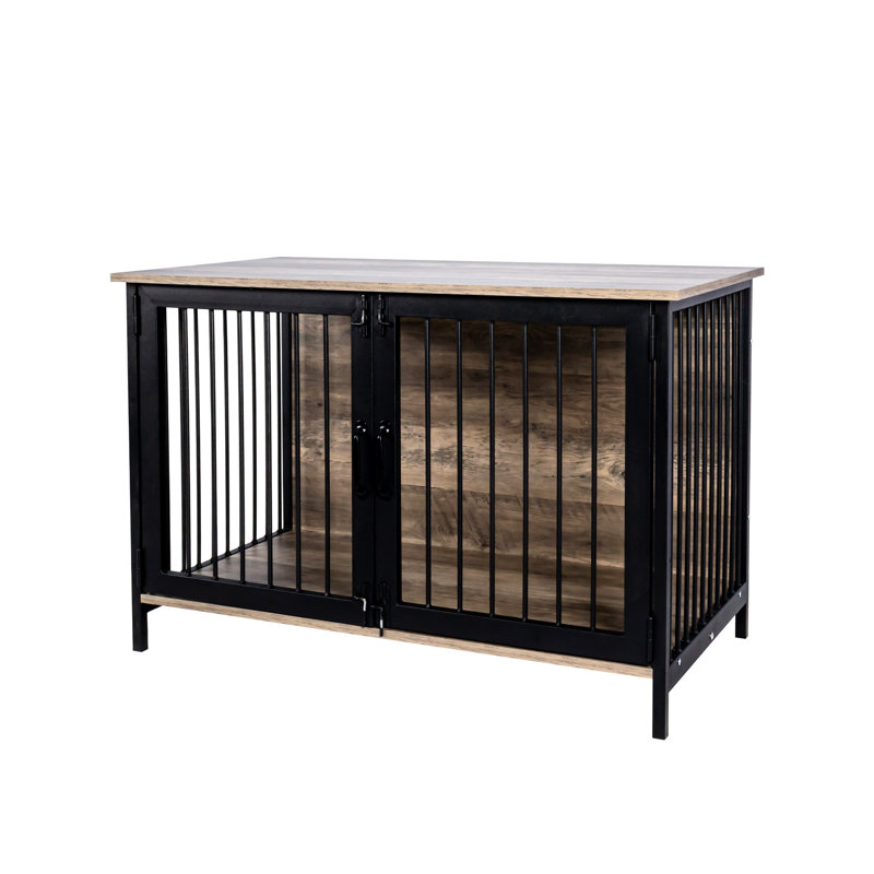 Élégante cage intérieure pour chien en bois - chenil fonctionnel pour chiens grands / moyens avec cage spacieuse à 2 portes