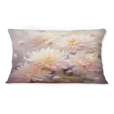 Coussin décoratif rose à imprimé romantique Chrysanthemums II