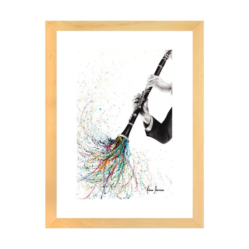 «A Clarinet Tune» par Ashvin Harrison - reproduction, H 24 po x l 16 po x P 1 po, Blanc, Toile avec cadre en bois beige