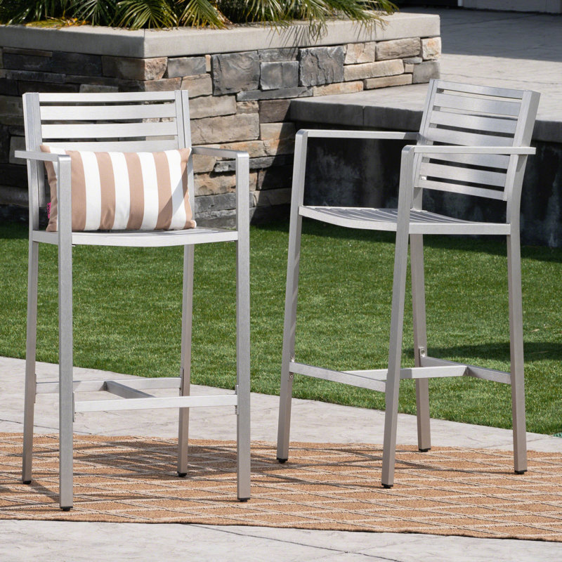 Tabourets d'extérieur avec cadre en aluminium antirouille, ensemble de 2