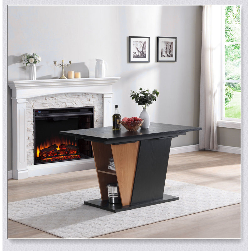 61.81 (46.46) inch Extendable Dining Table with Built-in Storage, Modern Wooden Table with Sturdy Metal Frame and MDF base