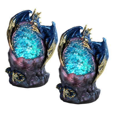 "2-PC Set" ICE ARMOR 5"H Blue Dragon with LED Blue/Purple Faux Crystal Stone Figurine Figurine Statue Ornament Home/Room Decor and Perfect Gift Ideas for House Warming, Holidays and Birthdays Great Collectible Addition