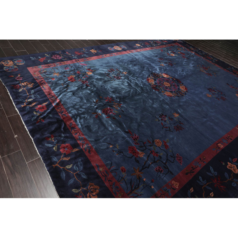 Tapis bleu unique de 10 pi x 13 pi 6 po