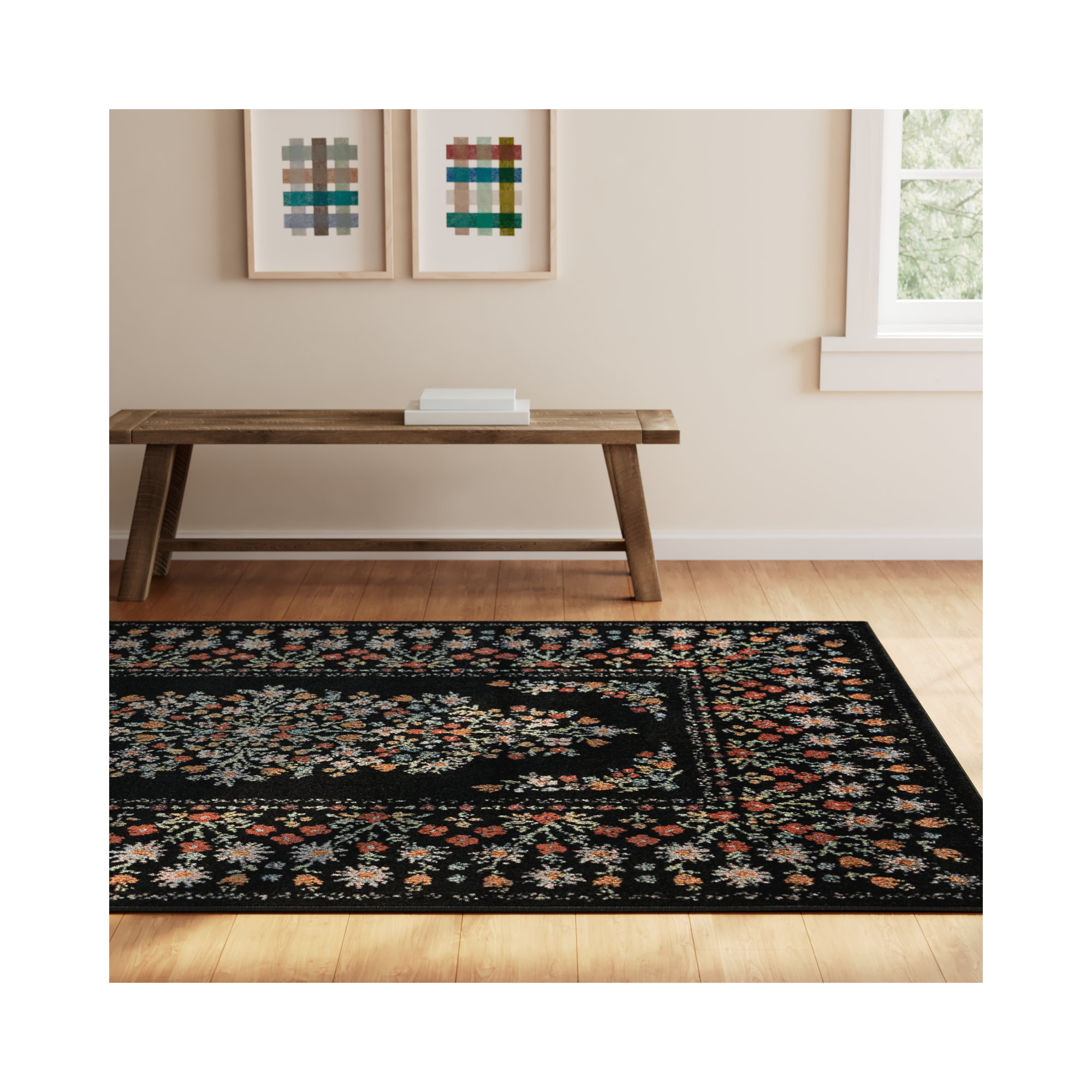 Rifle Paper Co. x Loloi Laurel Black Area Rug, Rectangle 6'6" x 9'2"
