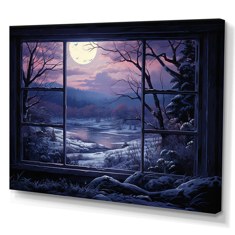 «Purple River Winter Windows III - Winter Landscape», art mural, Toile tendue, H 16 po x l 32 po x P 1 po