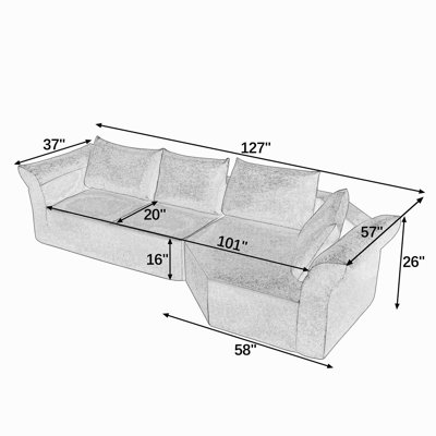 Canapé modulaire moderne minimaliste, accoudoir à droite, accoudoirs larges et coussins décoratifs, canapé d'angle courbé élégant pour le salon et la chambre à coucher