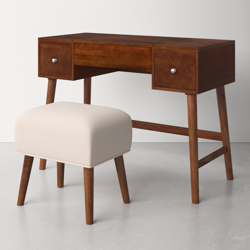 Headley Mid Century Modern 2 Drawer Flip Top Vanity Set