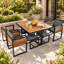 Ensemble de salle à manger de patio Arivent 9 pièces en bois massif avec chaises et poufs rembourrés-239864284
