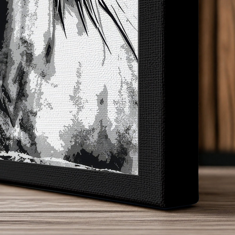 Unicorn in Charcoal Minimalist - Wrapped Canvas, 36x24 - 91.4 x 61.0 cm, Black Border