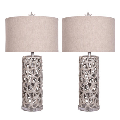 Helsel 30"" Elegant Starfish Silver/Gold Tint Table Lamp with Linen Shade (Set of 2) -  House of HamptonÂ®, C0E13CA337164A968EF8186EB37CA8F9