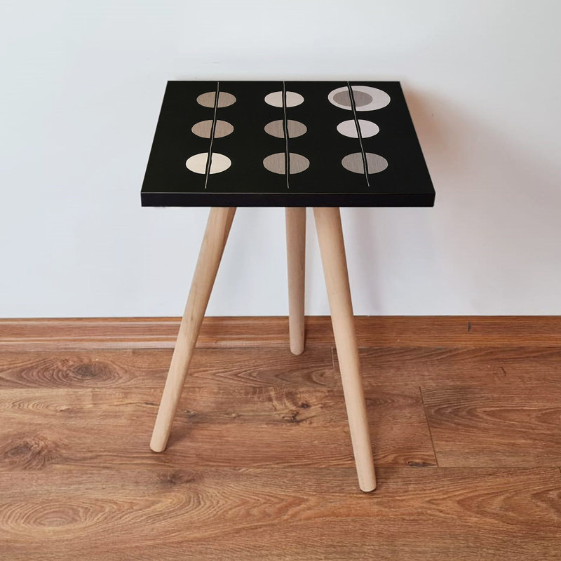 Table d'appoint moderne avec pieds en bois de hêtre, noir et beige | 100% panneau de fibres à densité moyenne, dimensions: 13,8 po x 16,5 po x 13,8 po | Épaisseur de 0,7 pouce | Conception géométrique élégante pour le salon et la chambre à coucher, décor fonctionnel et accrocheur