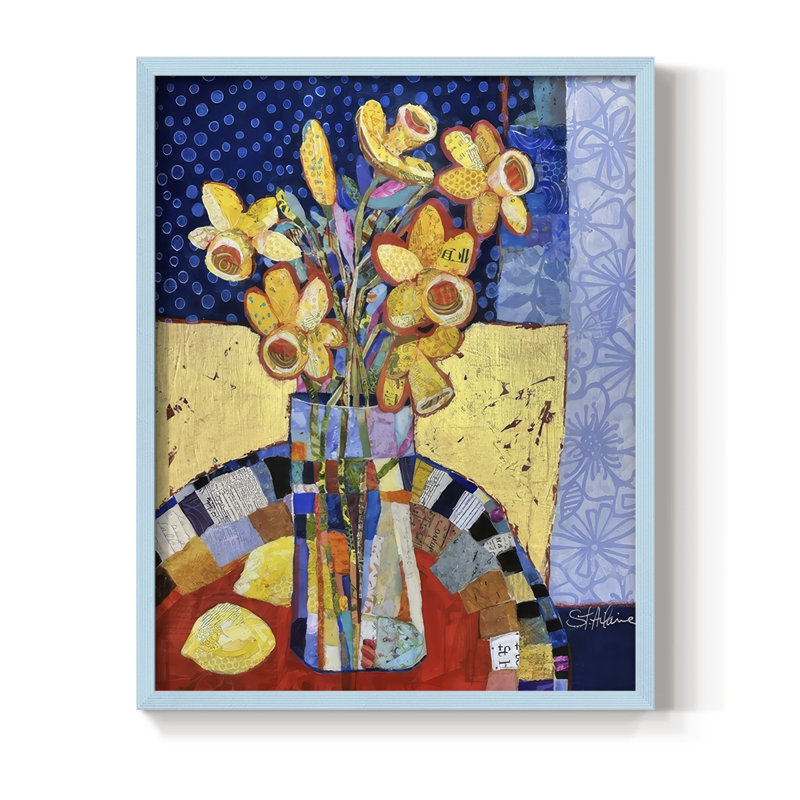 Papier mâché Arrangment III, reproduction encadrée - bois massif, H 15 po x l 12 po, Bleu