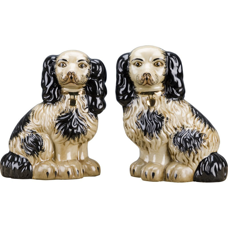 Staffordshire Large Dog Figurine, Cream/Black