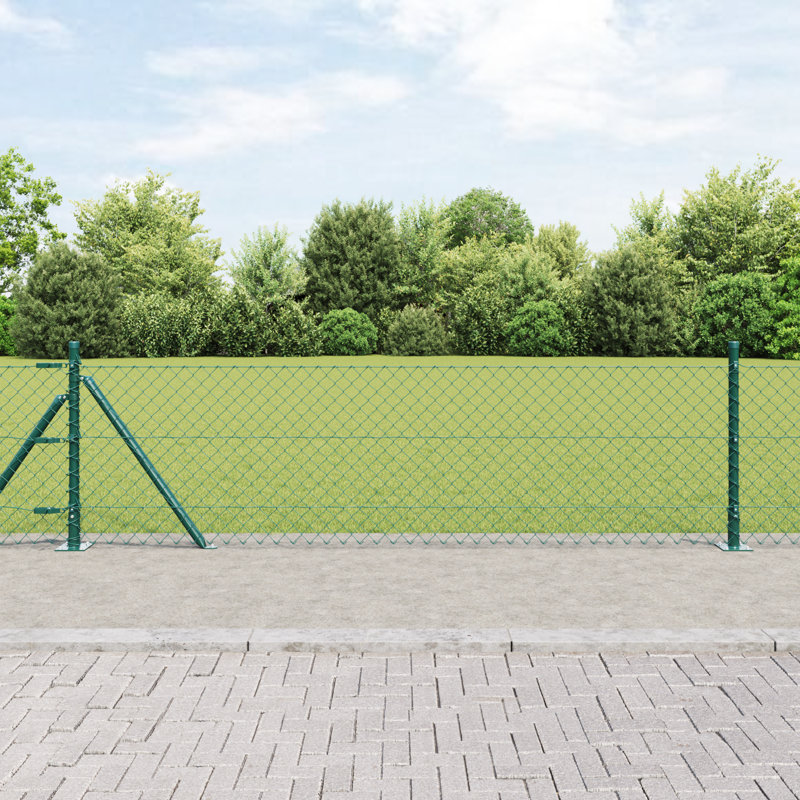 Chain Link Fence With 13 Flanged Posts Galvanised Steel, 40cm H x 2500cm W, Green