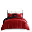 Édredon avec coussin rouge et noir en duvet synthétique et 2 taies décoratives noires