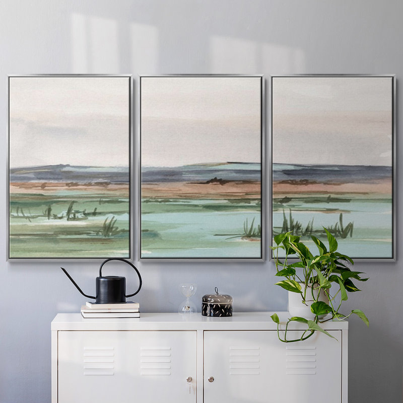 Serene Mountain View II - 3 pièces, reproduction sur toile, H 40 po x l 78 po, Argent