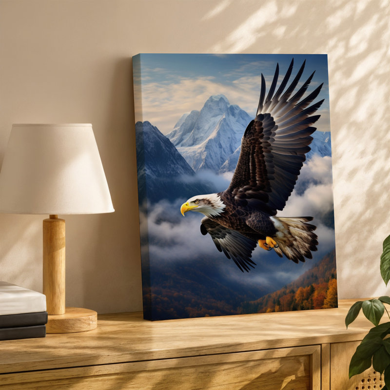 Toile, "Un majestueux aigle s'envole gracieusement sur fond d'art imposant", H 11 po x l 14 po