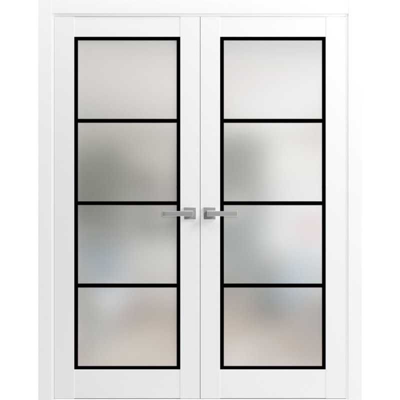 White Silk 60 x 96 Inch French Double Doors with Frosted Glass
