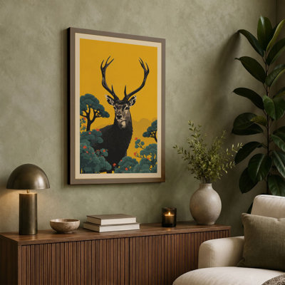 Stag in Gold Mid-Century - Wrapped Canvas
