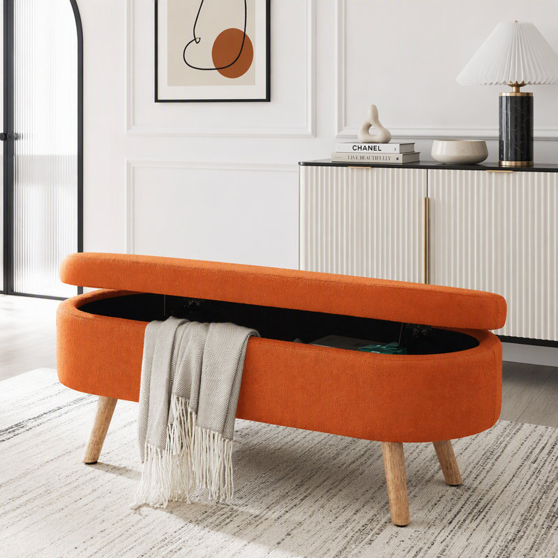 Banc de rangement avec repose-pieds ovale, Orange