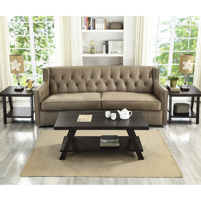 Table basse contemporaine 3 rectangulaires avec rangement supplémentaire sous la tablette pour le salon principal et la pièce aux tablettes vieillies
