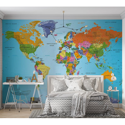 World Map Wallpaper Wall Mural - Colorful Geography
