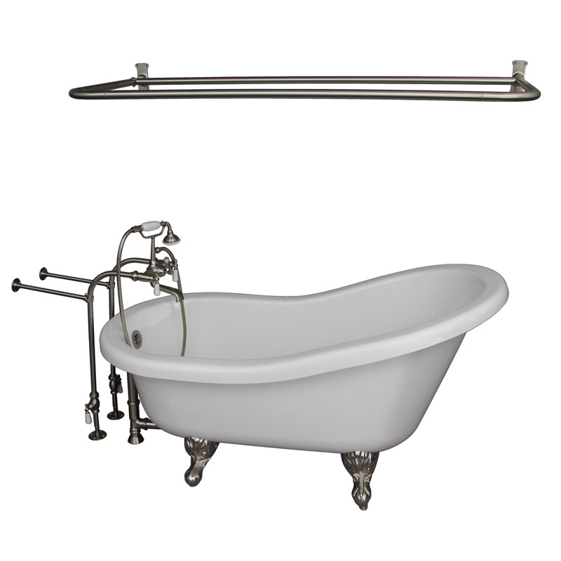 67'' x 29.5'' Soaking Acrylic Bathtub with Faucet, Brushed Nickel