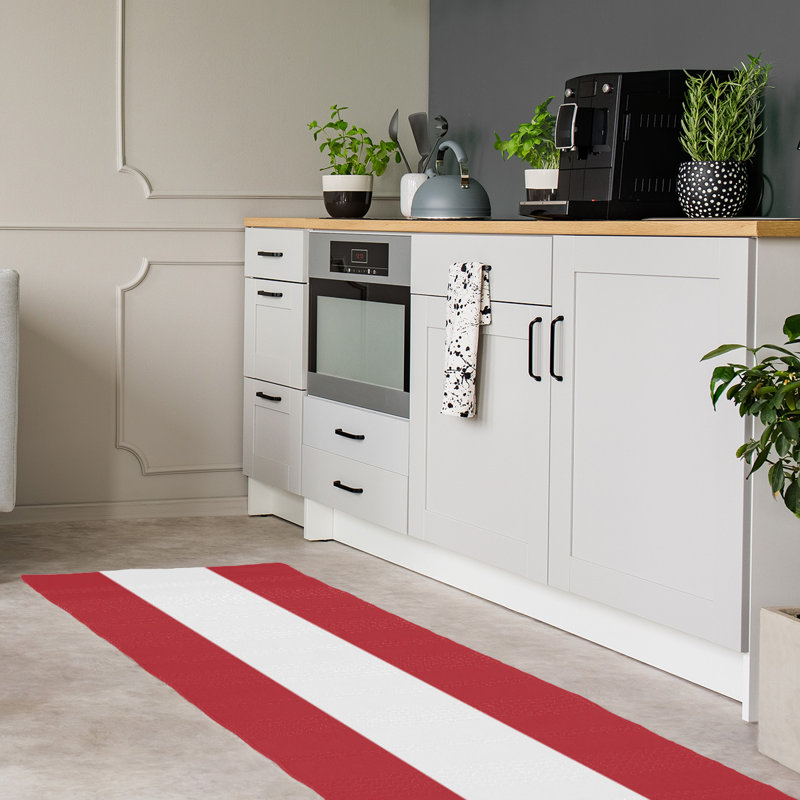Tapis rouge/blanc rayé Boston, Tapis de couloir 2 pi 6 po x 8 pi