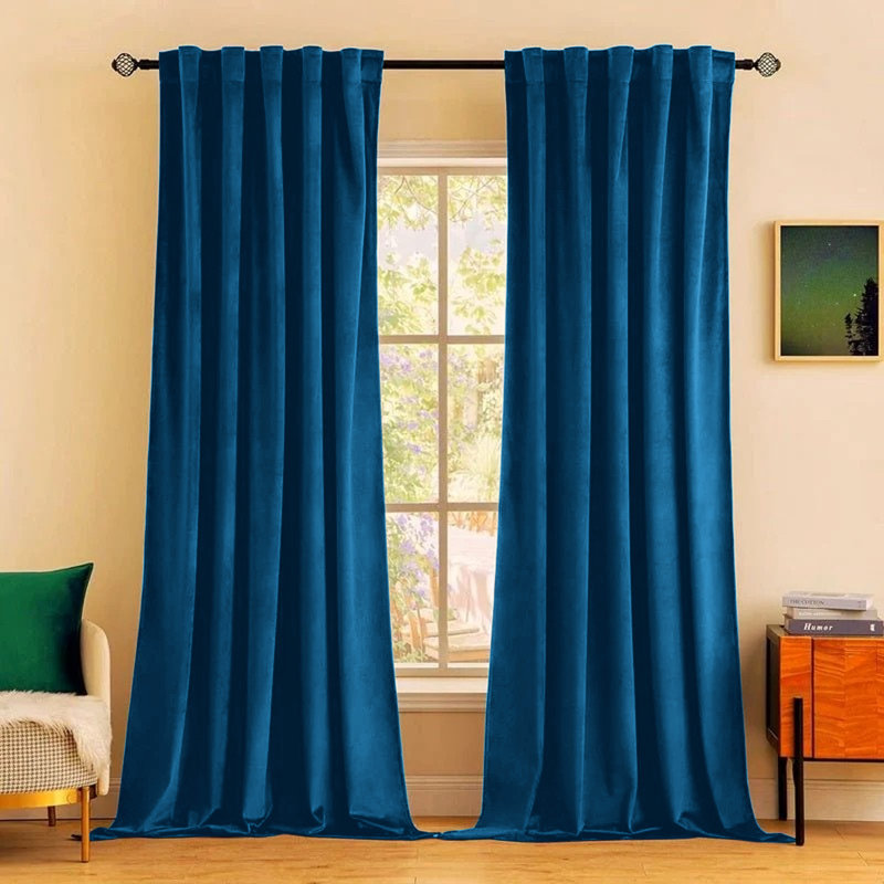 Rumson Crushed Velvet Eyelet Sheer Curtains Pair, Blue, 228cm x 228cm