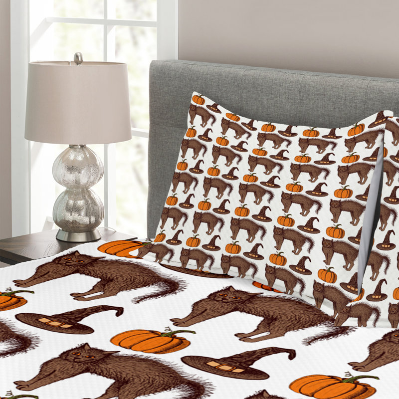Adelai Brown/Orange Microfibre Bedspread Set, 220 x 264 cm