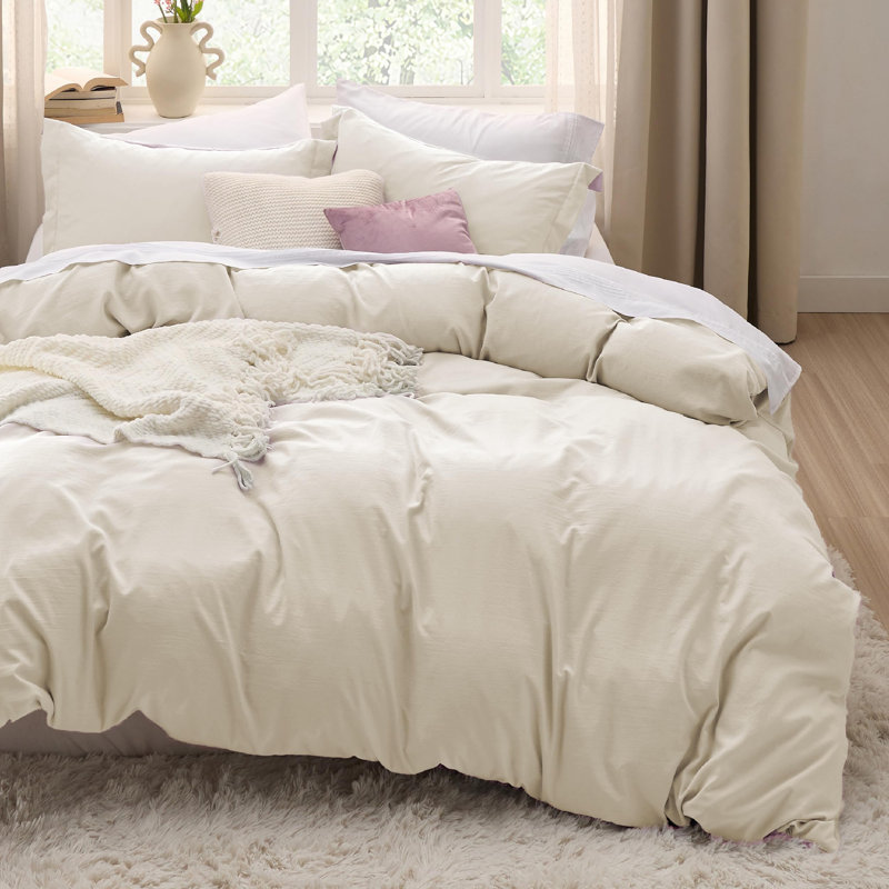 Bedsure Duvet Cover Only-Prewashed Extra Soft All Season Bedding,with Zipper Closure, Linen, Comforter Not Included, Oat Milk