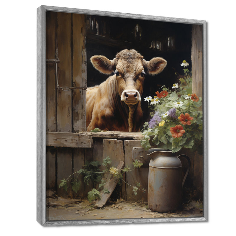 Brackeen Cow Rustic Charm III - vache, art mural, H 44 po x l 34 po x P 1,5 po, Encadrement argenté