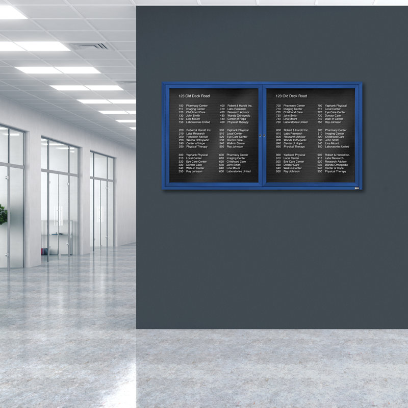 Tableau d'affichage mural fermé pour armoire d'annuaire, Bleu thermolaqué, Deux, H 36 po x l 72 po