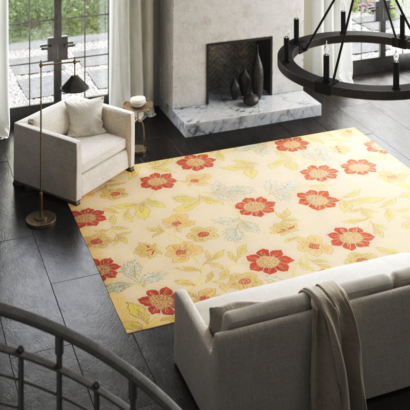 Chelsea Wool Floral Area Rug in Beige/Green, Rectangle 12' x 16'