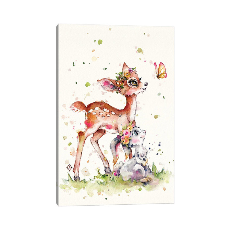 Sweet Woodland Friends (Deer & Bunny) by Sillier Than Sally - Wrapped Canvas Painting, 152.5 cm H x 101.5 cm W